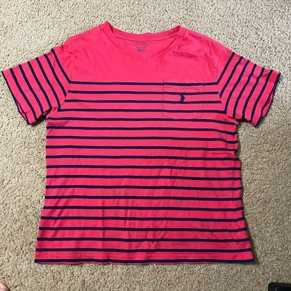 Boys Polo Ralph Lauren Red Striped Pocket Tshirt